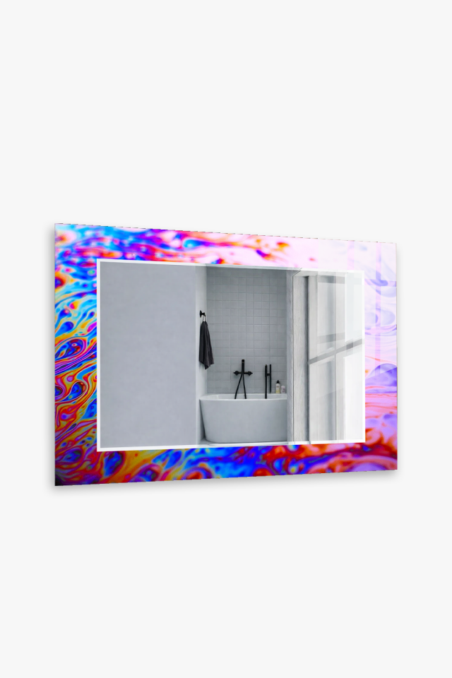 HEM TABLO HEM AYNA MOR MAVİ KIRMIZI SOYUT CAM DUVAR AYNASI EV DEKORU