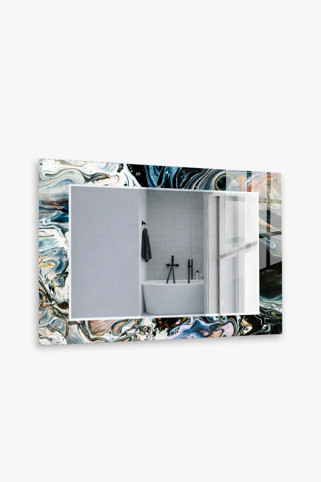 HEM TABLO HEM AYNA RENKLİ FIRÇA DARBELİ SANATSAL CAM DUVAR AYNASI EV DEKORU