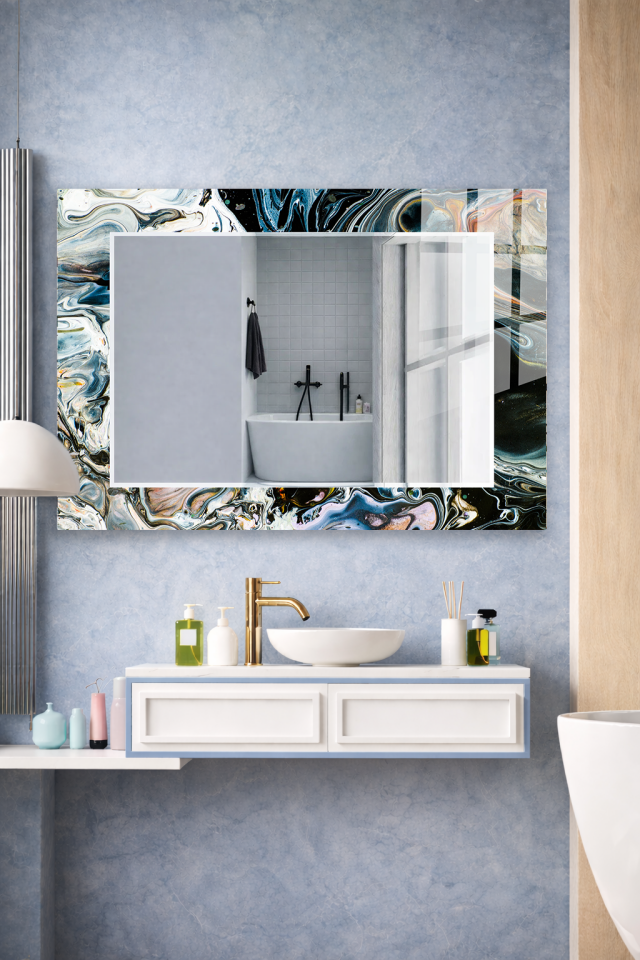 HEM TABLO HEM AYNA RENKLİ FIRÇA DARBELİ SANATSAL CAM DUVAR AYNASI EV DEKORU