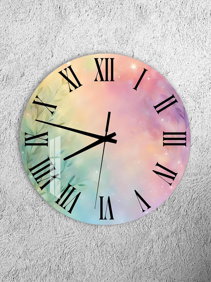 KIRILMAZ CAM DUVAR SAATİ, HEM TABLO HEM SAAT PASTEL GRADYAN DOĞA YAPRAK ROMEN RAKAM EV OFİS HEDİYESİ
