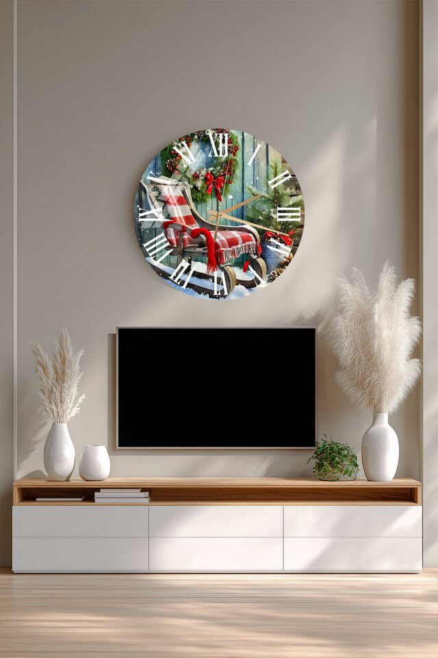 KIRILMAZ CAM DUVAR SAATİ, HEM TABLO HEM SAAT YILBAŞI SANDALYE KIŞ DEKORU ROMEN RAKAM EV OFİS HEDİYESİ