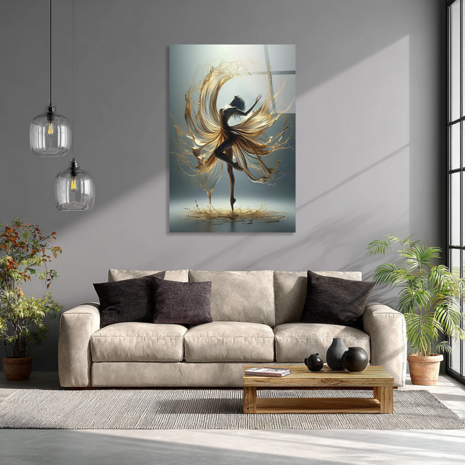 KIRILMAZ CAM TABLO ALTIN SU DANSI BALE SANATSAL MODERN TASARIM