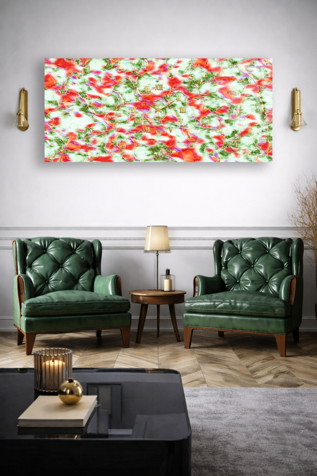 KIRILMAZ CAM DUVAR SAATİ, HEM TABLO HEM SAAT RENKLİ SOYUT SANAT TASARIM EV OFİS HEDİYESİ