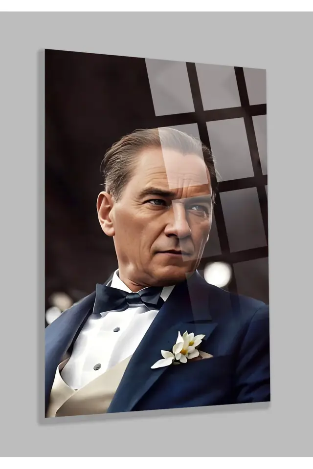 ULTRA YÜKSEK ÇÖZÜNÜRLÜKLÜ ATATÜRK TABLOSU 4MM KIRILMAZ CAM TABLO EV, SALON, HEDİYESİ