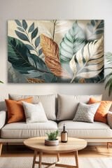 BOHEM TARZI YAPRAK DETAYLI KIRILMAZ LÜKS CAM TABLO 4MM EV İŞ YERİ OFİS HEDİYESİ SANATÇI TABLOSU