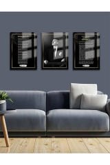 Atatürk 3'lü Set Cam Tablo-2 Atatürk Tablosu - İstiklal Marşı Tablosu - Gençliğe Hitabe Tablosu