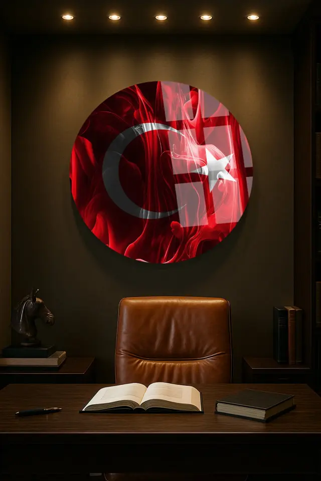 DALGALI TÜRK BAYRAĞI TASARIMI KIRILMAZ LÜKS CAM TABO EV İŞ YERİ OFİS HEDİYESİ ULTRA CANLI RENKLİ Kırmızı