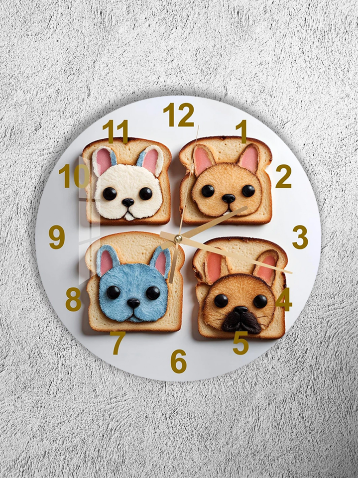 KIRILMAZ CAM DUVAR SAATİ, HEM TABLO HEM SAAT SEVİMLİ TOST HAYVANLAR ÇOCUK ODASI EV OFİS HEDİYESİ