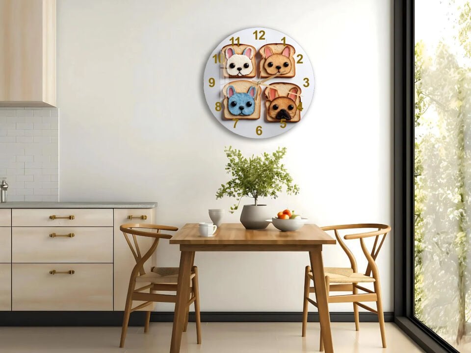 KIRILMAZ CAM DUVAR SAATİ, HEM TABLO HEM SAAT SEVİMLİ TOST HAYVANLAR ÇOCUK ODASI EV OFİS HEDİYESİ
