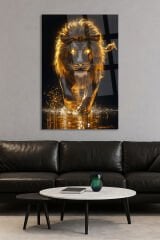 EN İYİ ASLAN TABLOSU IŞILDAYAN ASLAN YÜKSEK KALİTE MODERN KIRILMAZ LÜKS CAM TABLO LÜKS TABLO