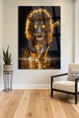 EN İYİ ASLAN TABLOSU IŞILDAYAN ASLAN YÜKSEK KALİTE MODERN KIRILMAZ LÜKS CAM TABLO LÜKS TABLO