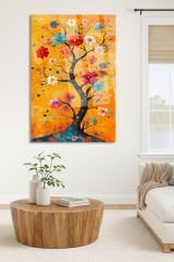 RENGARENK ÇİÇEK AÇAN AĞAÇ YÜKSEK KALİTE MODERN KIRILMAZ LÜKS CAM TABLO LÜKS TABLO