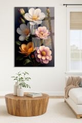 MODERN ÇİÇEK GÖRSELİ SALON TABLOSU YÜKSEK KALİTE MODERN KIRILMAZ LÜKS CAM TABLO LÜKS TABLO