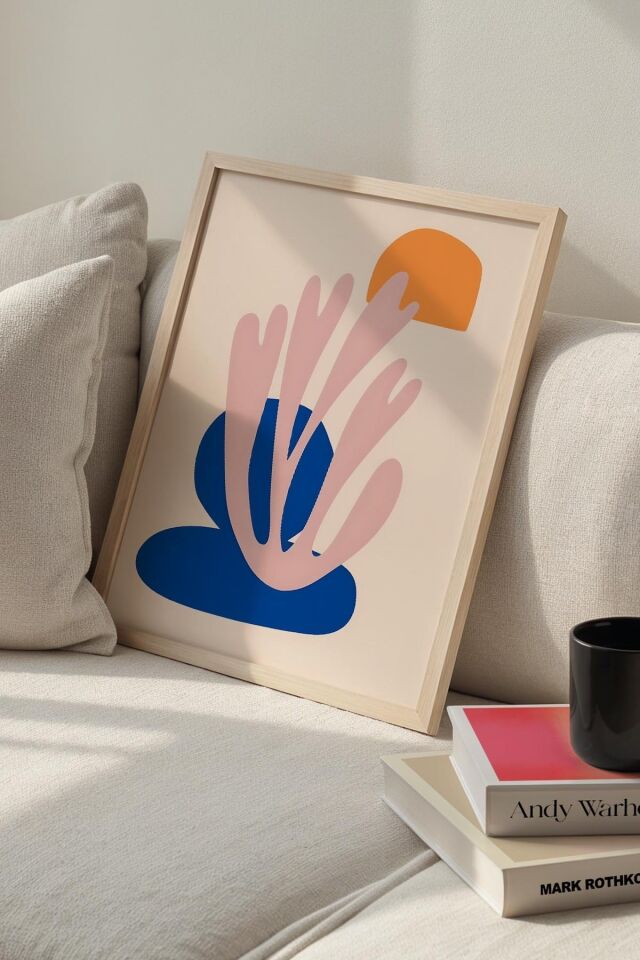 DOĞAL AHŞAP - Botanik Serisi Çiçekli Matisse Doğal Ahşap Çerçeveli Duvar Tablosu