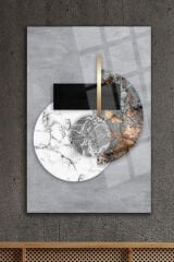 GRİ MERMER GEOMETRİK DESEN MODERN TABLO ULTRA CANLI RENKLİ KIRILMAZ CAM TABLO EV HEDİYESİ