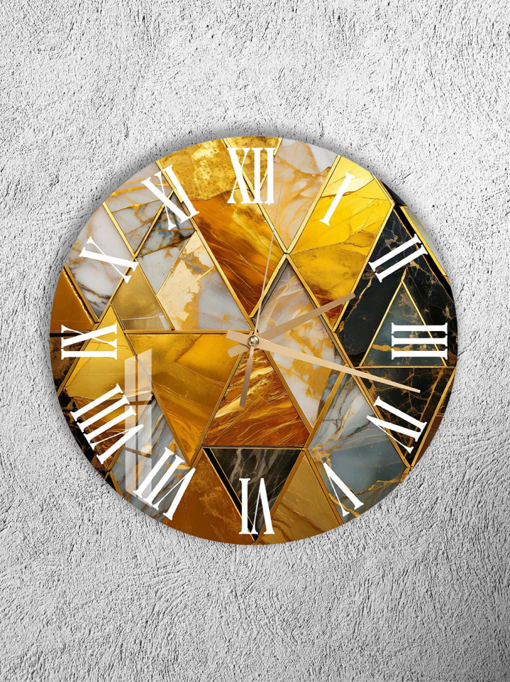KIRILMAZ CAM DUVAR SAATİ, HEM TABLO HEM SAAT ALTIN MERMER DESENLİ LÜKS MODERN TASARIM EV OFİS HEDİYESİ