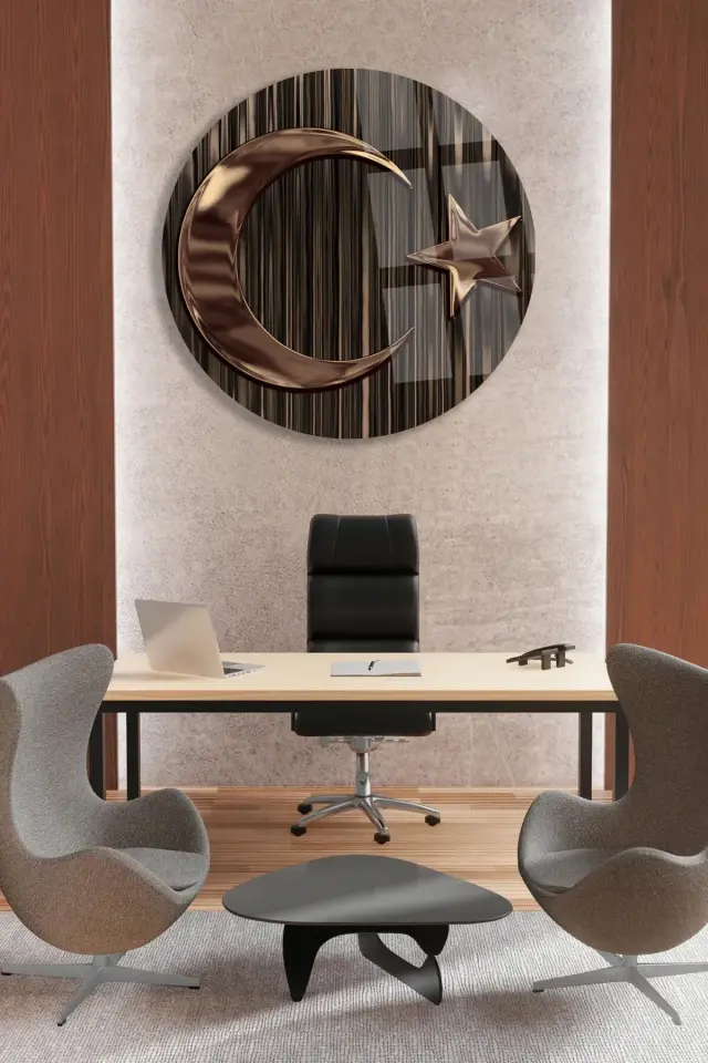 BRONZ TÜRK BAYRAĞI TASARIMI LÜKS KIRILMAZ MODERN CAM TABLO HEDİYE TABLO MODERN TABLO Metalik