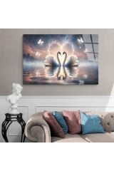 KUĞU AİLESİ AŞK TEMALI TABLO GÖRSELİ ULTRA CANLI RENKLİ KIRILMAZ CAM TABLO EV HEDİYESİ