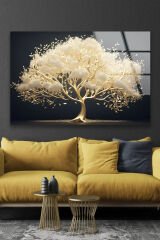 GOLD HAYAT AĞACI TABLO GÖRSELİ ULTRA CANLI RENKLİ KIRILMAZ CAM TABLO EV HEDİYESİ