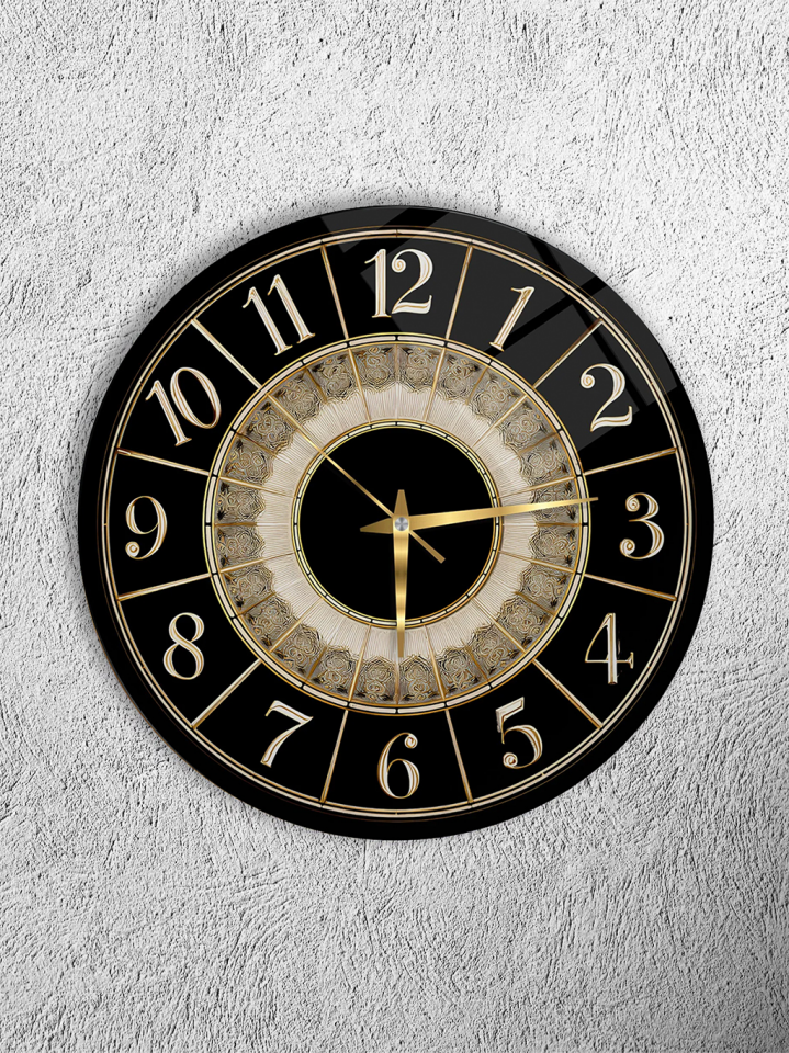 KIRILMAZ CAM DUVAR SAATİ, HEM TABLO HEM SAAT SİYAH ZEMİN GOLD KLASİK ROMA RAKAMLI LÜKS TASARIM EV OFİS HEDİYESİ