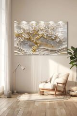 GOLD DETAYLI ALTIN KÖKLÜ AĞAÇ YATAY TABLO ULTRA CANLI RENKLİ KIRILMAZ CAM TABLO EV HEDİYESİ