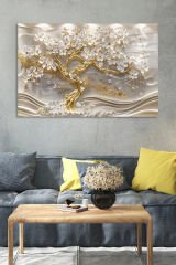 GOLD DETAYLI ALTIN KÖKLÜ AĞAÇ YATAY TABLO ULTRA CANLI RENKLİ KIRILMAZ CAM TABLO EV HEDİYESİ