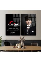 2 PARÇA ATATÜRK MAKAM ODASI CAM TABLO ''Vatanını En Çok Seven Görevini En İyi Yapandır.'' Ofis Hediye