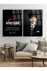 2 PARÇA ATATÜRK MAKAM ODASI CAM TABLO ''Vatanını En Çok Seven Görevini En İyi Yapandır.'' Ofis Hediye