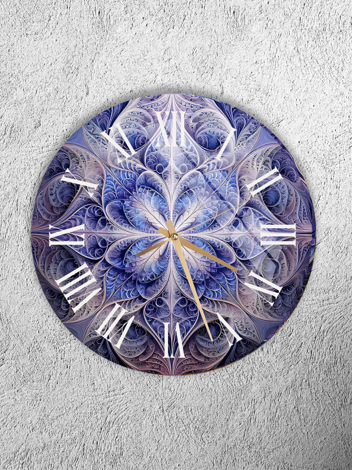 KIRILMAZ CAM DUVAR SAATİ, HEM TABLO HEM SAAT MAVİ FRAKTAL SOYUT DESEN MODERN EV OFİS HEDİYESİ