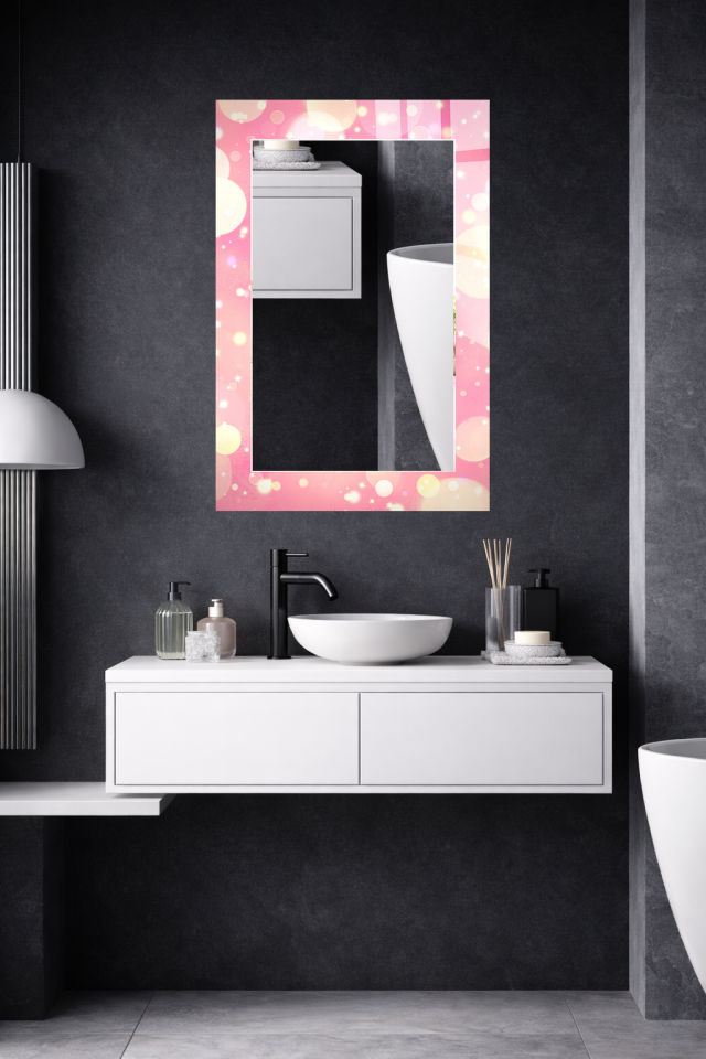 HEM TABLO HEM AYNA PEMBE IŞILTILI SOYUT CAM DUVAR AYNASI EV DEKORU