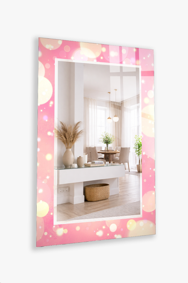 HEM TABLO HEM AYNA PEMBE IŞILTILI SOYUT CAM DUVAR AYNASI EV DEKORU