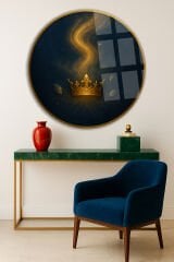 KRAL TACI TASARIMI KIRILMAZ YUVARLAK CAM TABLO LÜKS EV HEDİYESİ ULTRA CANLI RENKLİ