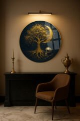 HAYAT DÖNGÜSÜ TASARIMI KIRILMAZ YUVARLAK CAM TABLO LÜKS EV HEDİYESİ ULTRA CANLI RENKLİ