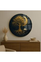 HAYAT DÖNGÜSÜ TASARIMI KIRILMAZ YUVARLAK CAM TABLO LÜKS EV HEDİYESİ ULTRA CANLI RENKLİ