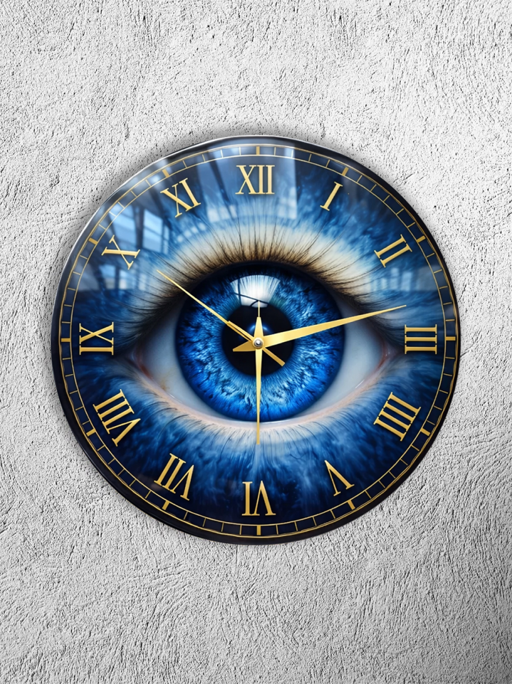 KIRILMAZ CAM DUVAR SAATİ, HEM TABLO HEM SAAT MAVİ GÖZ NAZAR TEMALI ROMA RAKAMLI SANATSAL TASARIM EV OFİS HEDİYESİ