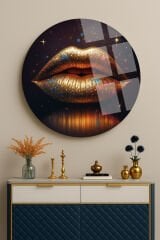 KADIN DUDAĞI TABLOSU KIRILMAZ YUVARLAK CAM TABLO LÜKS EV HEDİYESİ ULTRA CANLI RENKLİ