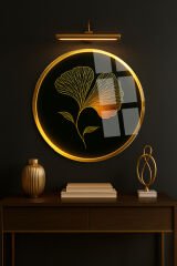 IŞILTILI GİNKGO YAPRAĞI TASARIMI KIRILMAZ YUVARLAK CAM TABLO LÜKS EV HEDİYESİ ULTRA CANLI RENKLİ