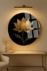 IŞILTILI LOTUS YAPRAKALRI TASARIMI KIRILMAZ YUVARLAK CAM TABLO LÜKS EV HEDİYESİ ULTRA CANLI RENKLİ