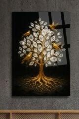Yaprakları Elmas Ağaç Tasarımı Modern Cam Tablo – Salon, Yatak Odası, Ofis İçin Şık Duvar Tablosu