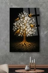 Yaprakları Elmas Ağaç Tasarımı Modern Cam Tablo – Salon, Yatak Odası, Ofis İçin Şık Duvar Tablosu