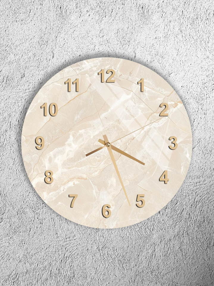 KIRILMAZ CAM DUVAR SAATİ, HEM TABLO HEM SAAT KREM MERMER DESENLİ SADE MODERN EV OFİS HEDİYESİ