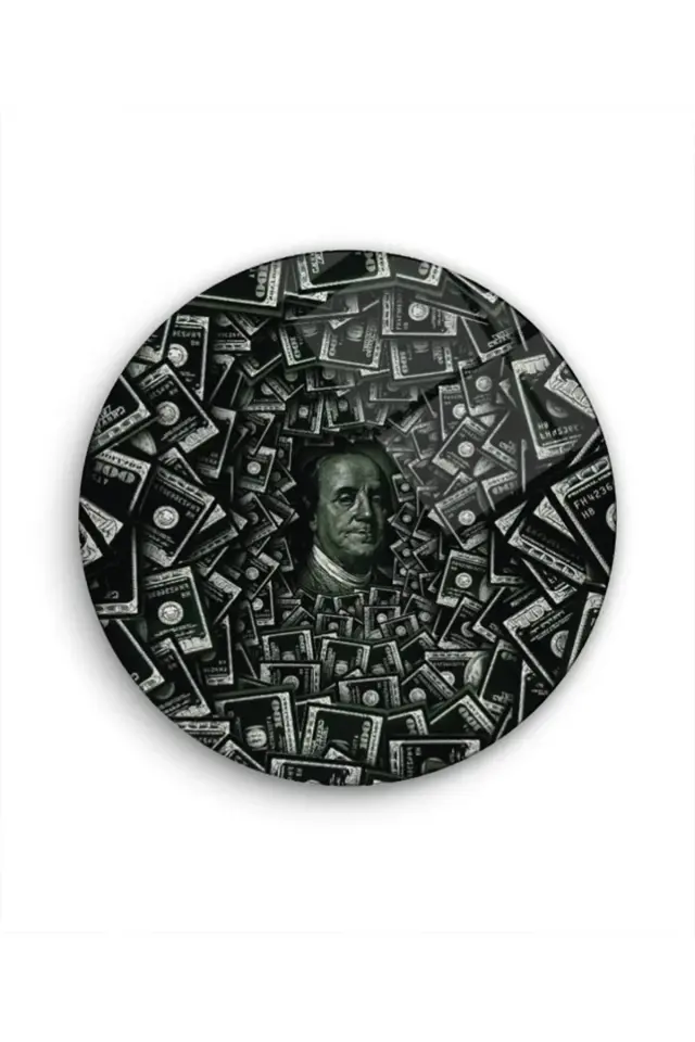 DOLAR TASARIMI MODERN KIRILMAZ LÜKS YUVARLAK CAM TABLO MODERN HEDİYE TABLO Siyah
