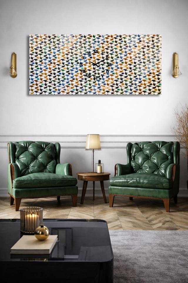 KIRILMAZ CAM DUVAR SAATİ , HEM TABLO HEM SAAT MODERN DESENLİ ŞIK TASARIM EV OFİS HEDİYESİ