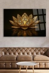 Elmas Lotus Tasarımı Yatay Cam Tablo – Salon, Yatak Odası, Ofis İçin Şık Duvar Tablosu