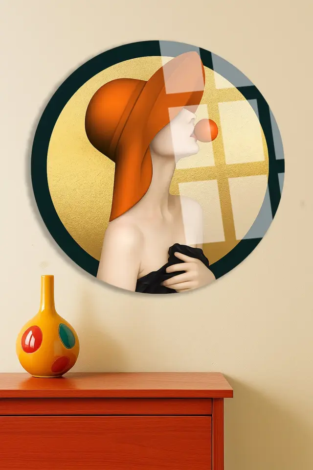 MODERN ŞIK KADIN TASARIMI MODERN KIRILMAZ LÜKS YUVARLAK CAM TABLO MODERN HEDİYE TABLO Turuncu