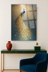 Harika Tavus Kuşu Tasarımı Modern Cam Tablo – Salon, Yatak Odası, Ofis İçin Şık Duvar Tablosu