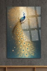 Harika Tavus Kuşu Tasarımı Modern Cam Tablo – Salon, Yatak Odası, Ofis İçin Şık Duvar Tablosu