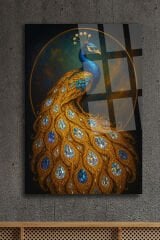 Tavus Kuşu Elmas Detay Tasarım Modern Cam Tablo – Salon, Yatak Odası, Ofis İçin Şık Duvar Tablosu