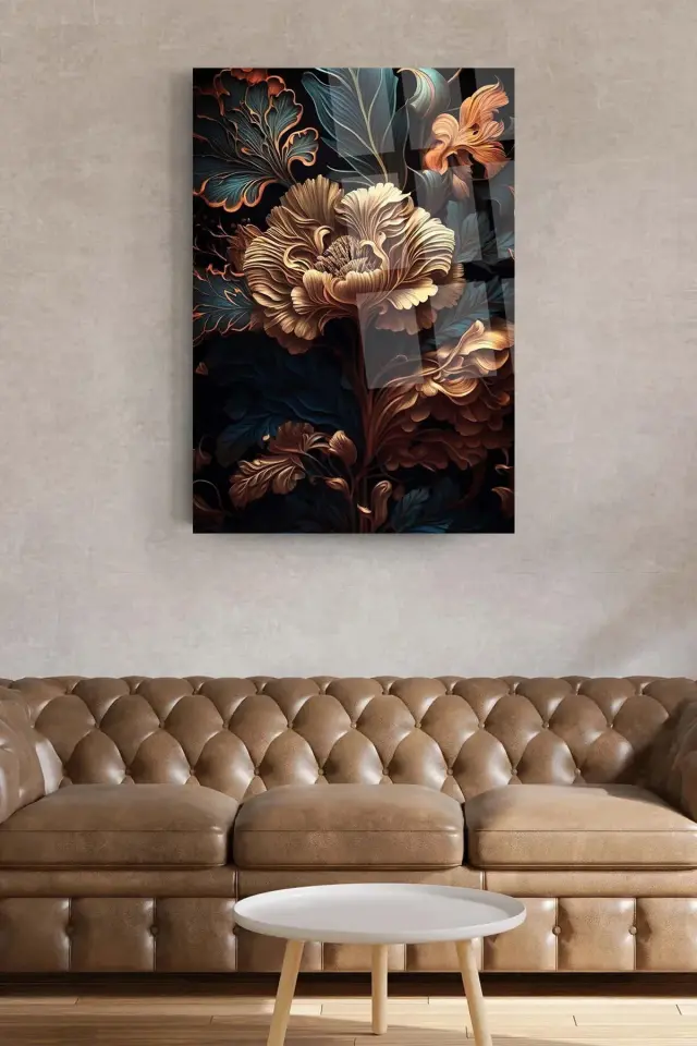 HARİKA TASARIM ÇİÇEK KIRILMAZ CAM TABLO ULTRA CANLI RENKLER EV HEDİYESİ OFİS HEDİYESİ Kahverengi