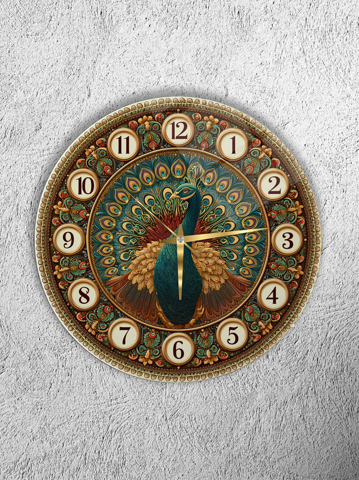 KIRILMAZ CAM DUVAR SAATİ, HEM TABLO HEM SAAT TAVUS KUŞU OSMANLI DESENLİ DEKORATİF EV OFİS HEDİYESİ